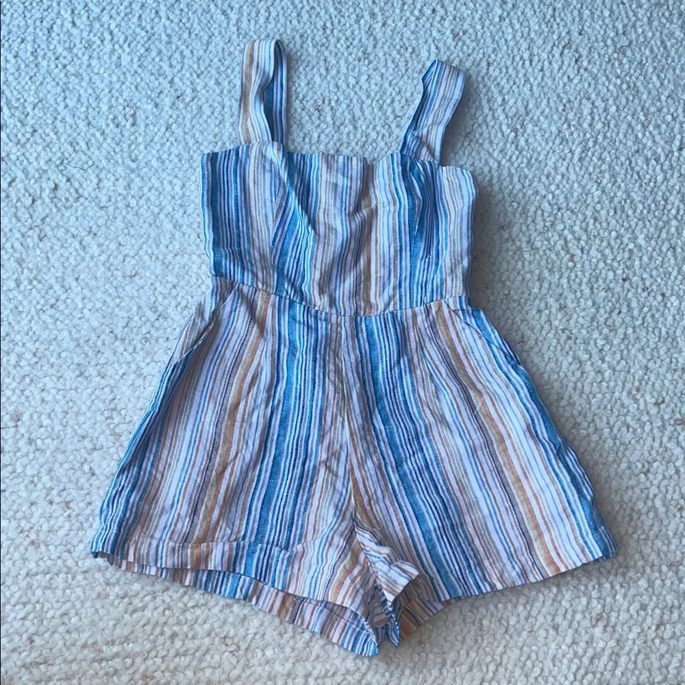 Reformation Island Linen Romper Marbella‎ Stripe 0